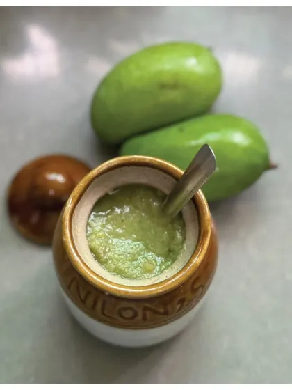 Aam ka Chacha, a tangy raw mango dish from the Kangra region of Himachal Pradesh. It's a summer staple, remembered fondly as a cool treat after a hot day at school.