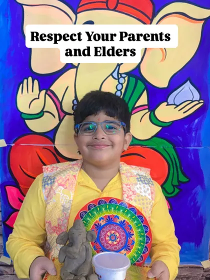 Celebrating the value of "Respect Your Parents and Elders" with this proud student and his handmade Ganesha.