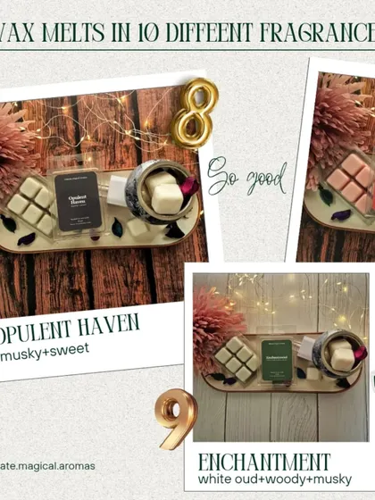 Showcasing two of my deeper, muskier scents: 'Opulent Haven' and 'Enchantment'. These are perfect for creating a rich and luxurious ambiance.