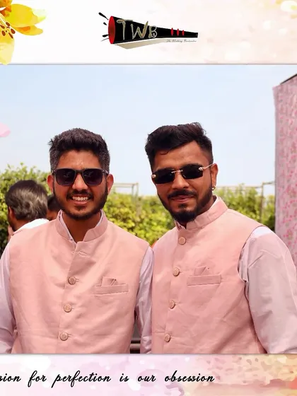 Two of our team members in matching attire for a Mehendi celebration, showcasing our attention to detail in coordinating with the event's theme.