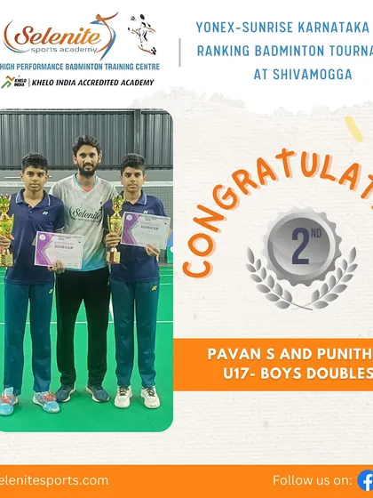 Pavan S and Punith S secured the Silver medal in the U-17 Boys Doubles category at the Shivamogga state tournament.