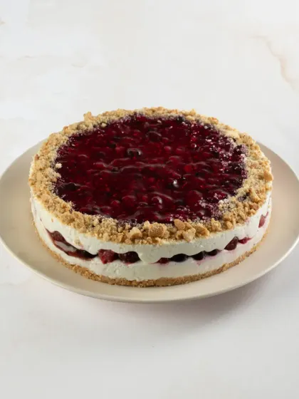This is our Lite Mixed Berry Cheesecake. It has a delicious berry compote topping and is perfect for when fresh berries are not in season.
