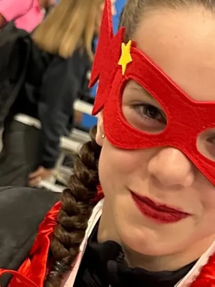 This young superhero is ready to compete! We love seeing our athletes embrace the fun themes at competitions while showing incredible focus and skill.