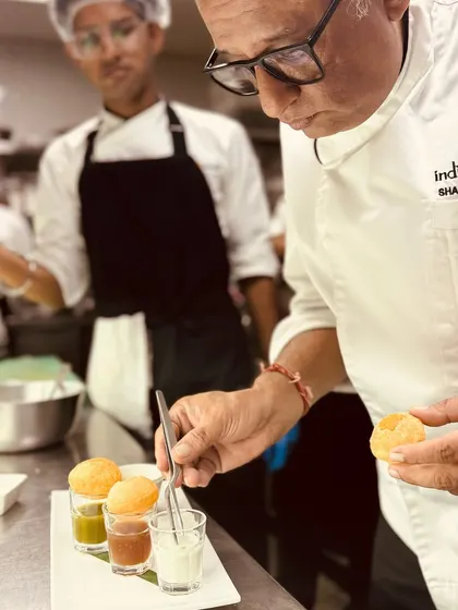 Chef Shantanu Mehrotra carefully prepares the puchkas, ensuring each element is perfect. It’s a dish that requires precision to deliver that iconic burst of flavour.