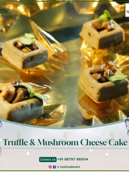A savory Truffle and Mushroom Cheesecake. These bite-sized morsels offer a unique and indulgent flavour profile, perfect for sophisticated palates.