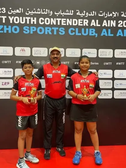 We congratulate our player Reyansh Jalan on his excellent performance at the WTT Youth Contender in Al Ain, UAE. He is pictured here with his mixed doubles partner and Coach Krunal Telang after winning the bronze medal.