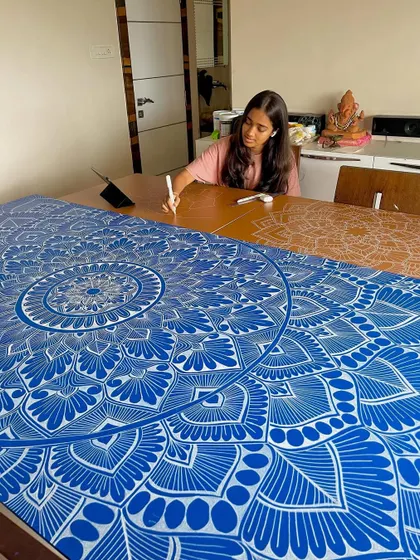 A glimpse of some recent artworks I completed. The blue and brown mandalas are now installed in their respective locations.