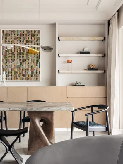 The dining area of Apartment O2, a space designed for warmth, happiness, and making memories together.