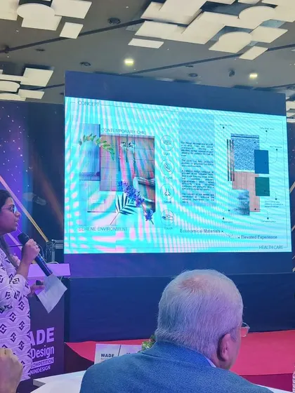 Sharing our design process and material choices during the presentation. We believe that thoughtful design can significantly impact well being, especially in healthcare environments.