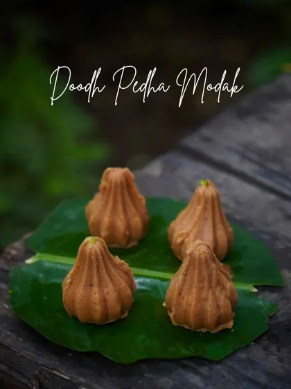 These are my Doodh Peda Modaks. They have a rich, milky flavour and a melt-in-your-mouth texture that is simply divine.