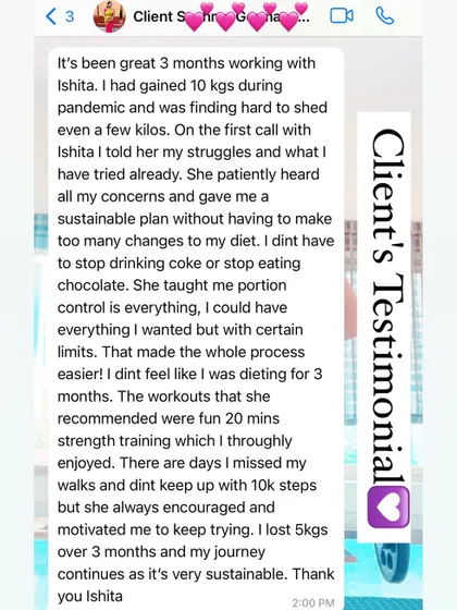 This client didn't have to stop drinking coke or eating chocolate. I taught her that portion control is everything, which made the whole process easier and sustainable.
