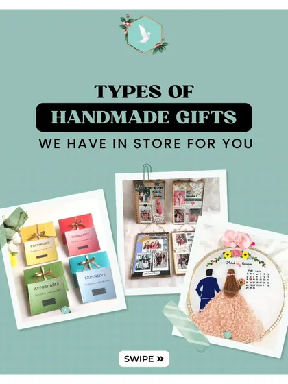 A glimpse into the variety of handmade gifts we offer. This collection shows our custom scratch cards, personalized glass frames, and a beautiful 3D embroidered hoop, highlighting the range of our creative services.