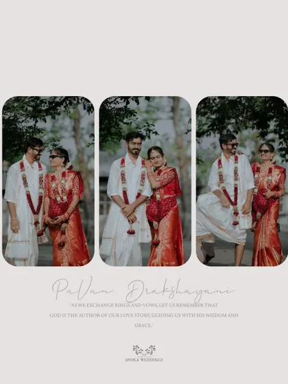 A beautifully designed collage of the couple's portraits, celebrating their union with a romantic quote.