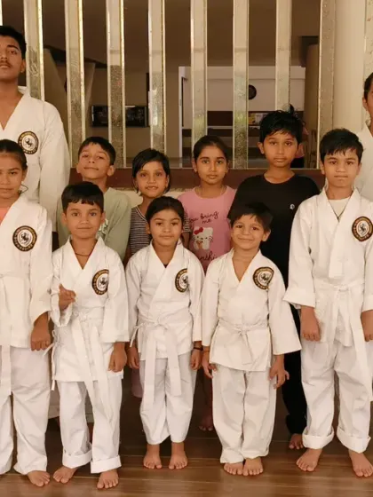 A group of our beginner white belt students at the Virar branch, ready and eager to learn.