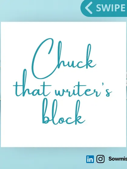 This carousel post shares my top tips for overcoming writer's block. The key is to write without fear and edit without mercy. I encourage writers to read widely, use creative forms like mind maps, and remember that nobody gets to see your messy first draft.