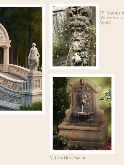 An inspiration board for the 'Lost City' entryway. It features images of the Ajanta and Ellora caves, Venetian bridges, and Baroque garden spouts, revealing the diverse historical sources behind our design.