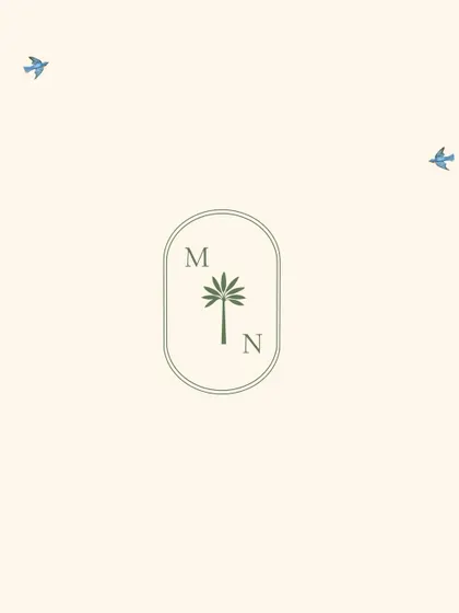 The custom wedding logo I designed for the Jaipur celebration, featuring the couple's initials and a palm tree motif. This monogram was the starting point for the entire stationery suite, appearing first in the animated invite.