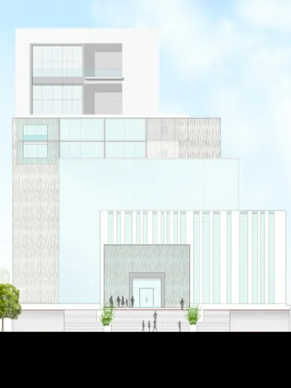 An architectural elevation drawing of the Sona University Library. This type of drawing is crucial for studying the building's proportions, materiality, and overall visual impact before construction begins.