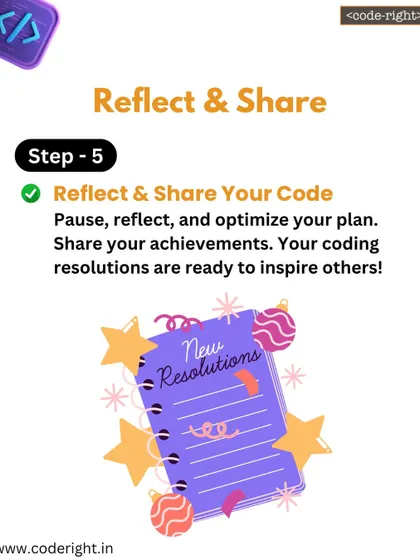 Step 5: Reflect and Share. Finally, they pause to reflect on their plan, optimize it, and share their achievements to inspire others.