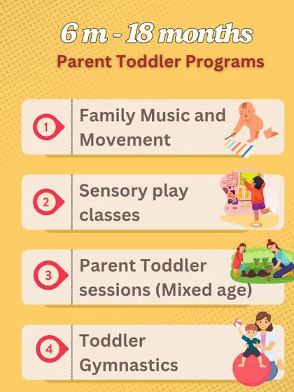Parent-toddler programs for ages 6-18 months are a great way to bond. This list includes music and movement, sensory play, and toddler gymnastics.