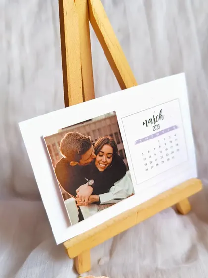 The March 2023 desk calendar card features a sweet photo of a couple, demonstrating how the calendar can tell a story throughout the year.