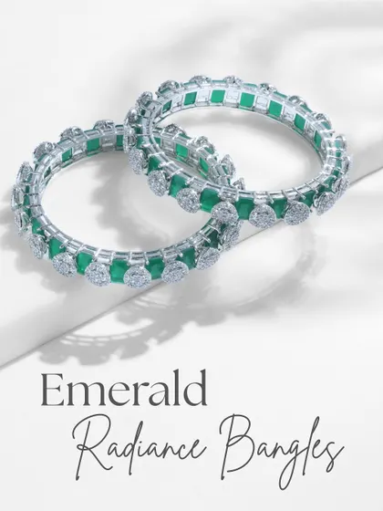 The Emerald Radiance Bangles, designed for those who want to make a bold statement. These feature octagon-cut emeralds and diamond clusters for a look of regal elegance.