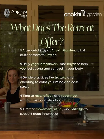 This is what my Mysore retreat offers: a peaceful stay, daily yoga and breathwork, and gentle calming practices. It is a carefully balanced mix of movement, ritual, and stillness, giving you the time and space to support a deep inner reset without rush or distraction.