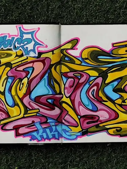 Going back to basics with a graffiti sketch in my black book. This is where the ideas start, working out the flow, letter structure, and color combinations before I ever touch a screen. This piece shows the wildstyle foundation of all my digital work.