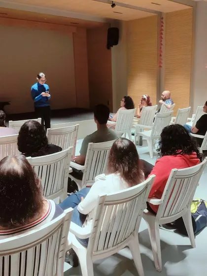 A view from the back of our auditorium during a performance. The seating is arranged to ensure everyone has a good view and feels close to the stage.