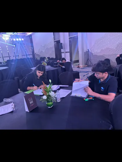 Our team reviewing the show script and making notes during the Elle Beauty Awards. We stay organized to manage a fast-paced live event.
