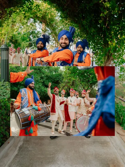 The groom's baraat is always full of energy. I capture the dancing and celebration with dhol players, showcasing the excitement of the procession.