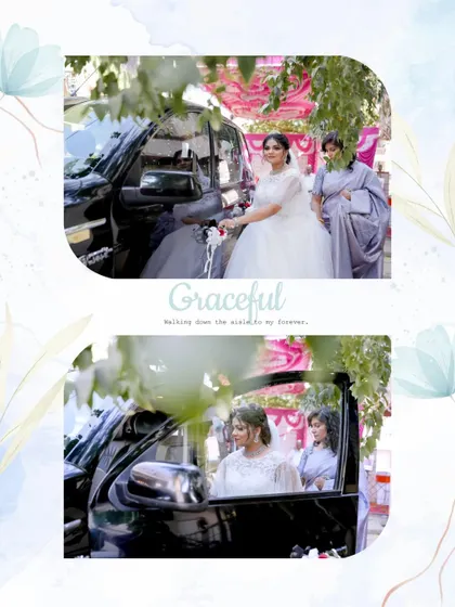 The bride's graceful arrival at the church, a moment filled with anticipation and elegance.