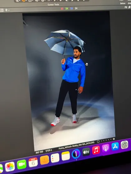 A creative shot from the campaign featuring an umbrella prop. My styling has to be versatile to match the creative direction of the shoot.