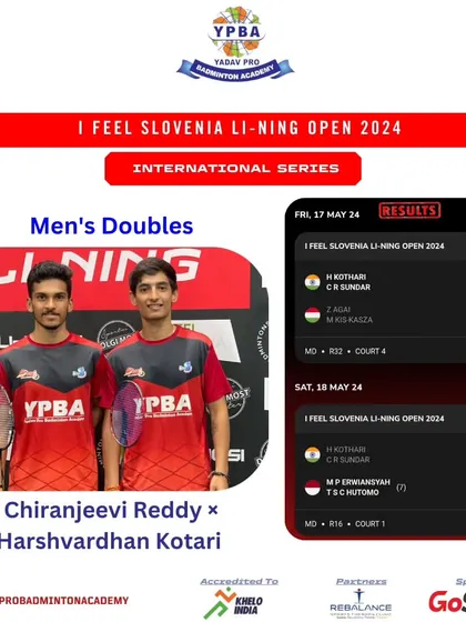 My men's doubles pair competing at the I FEEL SLOVENIA LI-NING OPEN 2024, showcasing their teamwork and coordination.