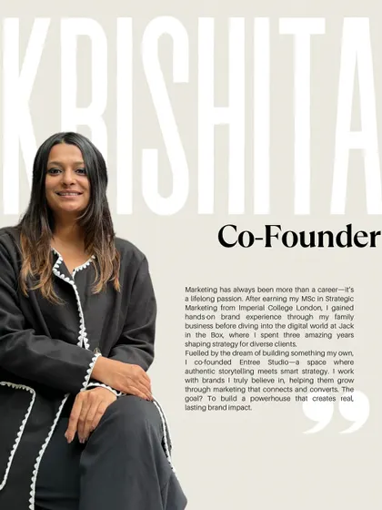 Meet Krishita, our co-founder. With a Master's in Strategic Marketing and hands on brand experience, her passion is to build marketing strategies that not only connect with audiences but also deliver tangible results.
