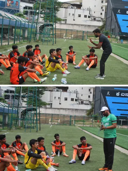 My coaches giving tactical advice to the U-17 team during a break in play. I believe in hands-on coaching to help players understand the game on a deeper level.