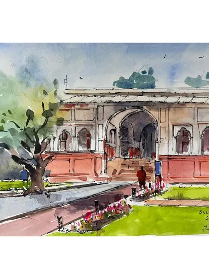 A watercolor and ink sketch of Sher Mandal, which I was determined to capture despite the drive and parking challenges. As a history student, sketching this monument with the Urban Sketchers Delhi group was a real treat.