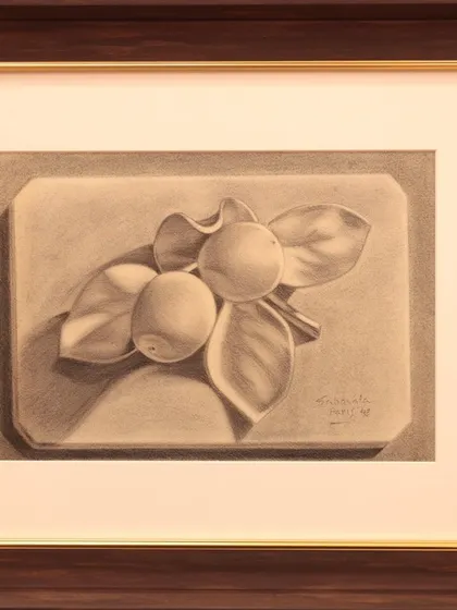 Sketches by Jehangir Sabavala, on loan from a private collection. Sabavala meticulously sketched the "bare bones" on paper before "fleshing out" his ideas on canvas, creating works of mystery and serenity.