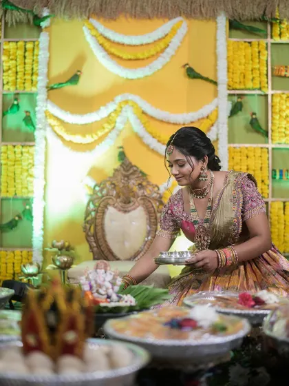 A candid moment from the ceremony, showing the beautiful setup and my traditional langa voni.