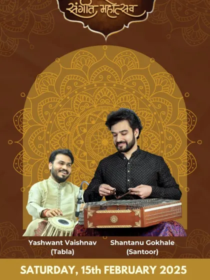 On stage with santoor artist Shri Shantanu Gokhale. The santoor's shimmering notes and the tabla's intricate beats create a beautiful texture together.