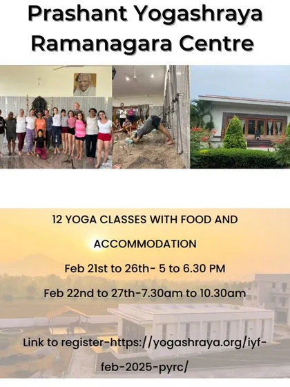 Details for our February residential workshop, including the schedule for 12 yoga classes with food and accommodation provided.