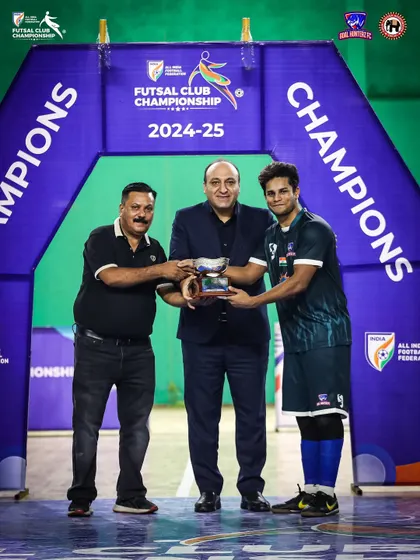 Our wall, Aleef Rahman Mollah, proudly accepting the Best Goalkeeper of the Tournament award. His saves were crucial to our undefeated run.
