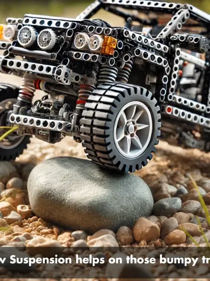 This image perfectly illustrates how suspension helps a vehicle navigate bumpy trails. In my workshop, kids build this system themselves to understand its importance.