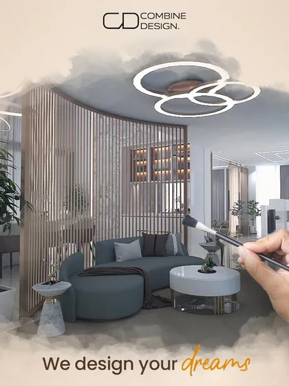 A graphic that says "We design your dreams," showing a paintbrush turning a sketch of a living room into a full-color, realistic render. It speaks to my ability to bring a client's vision to life.