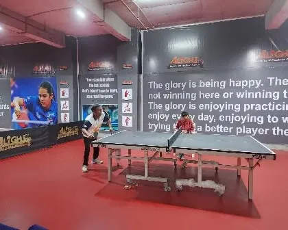 A glimpse of the playing area with our motivational branding on the walls. The environment is designed to inspire players to give their best.