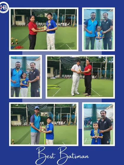 Recognizing the "Best Batsman" at the HB Students' Monsoon Tournament. This collage shows our talented players receiving their awards after a day of fierce competition and teamwork.