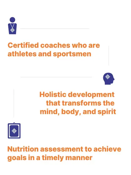 We focus on three key areas: guidance from certified coaches, holistic development of mind, body, and spirit, and personalized nutrition assessments.