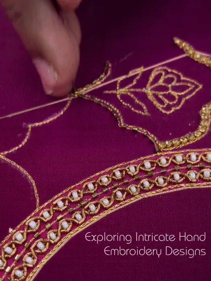 Exploring the world of intricate hand embroidery. A close-up shows the delicate process of creating a custom blouse, with each bead and thread placed with precision.