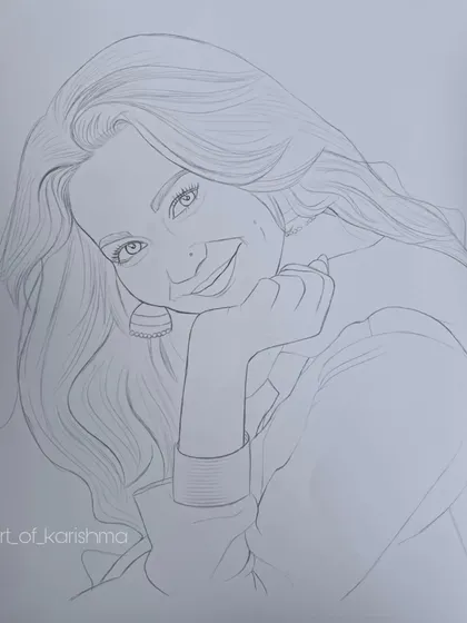 The initial outline for the Hania Amir portrait. You can see the basic structure and composition before any of the detailed shading work begins.