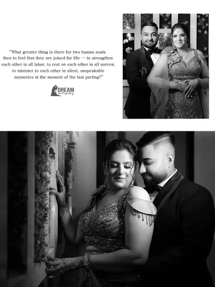 A black and white collage capturing the romantic moments between Anushka and Abhinav.